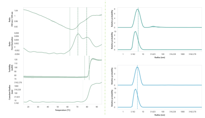 Data visualization for BiSolubility, Aggregation, Stability - DLS/NanoDSF