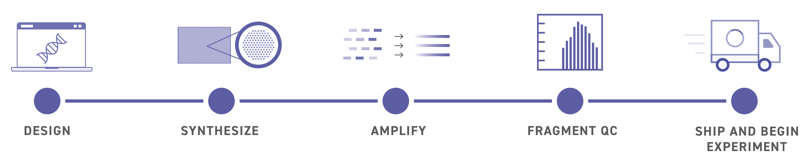 Twist MGF workflow, progressing from Design > Synthesis > Amplify > Fragment QC > Ship & Begin Experiment