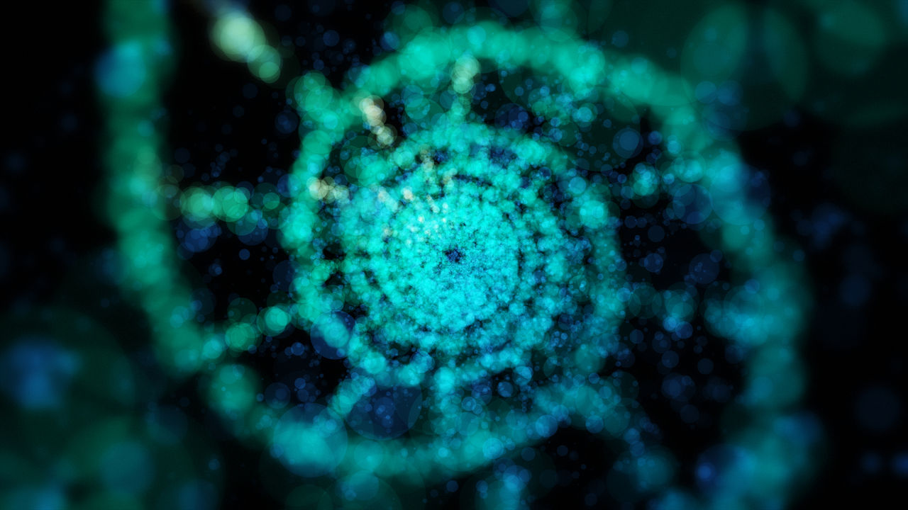 Digital rendering of a helix spiraling towards a vanishing point at the center of the image.