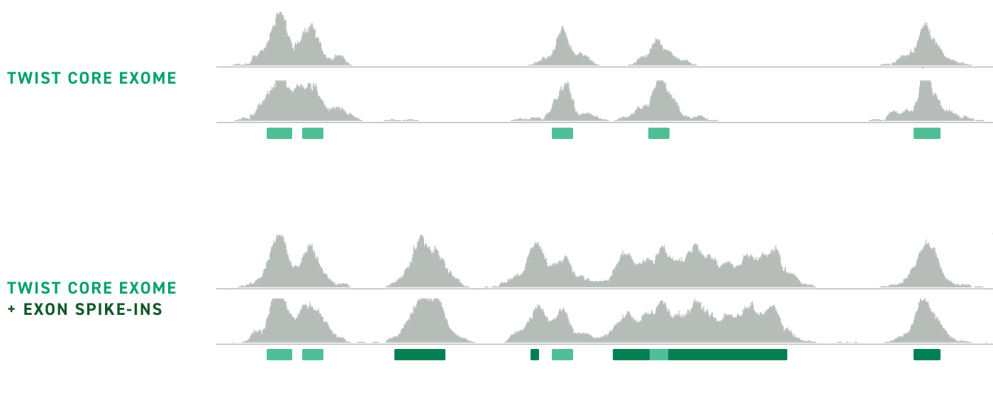 Coverage obtained with Twist Core Exome and Exon Spike Ins