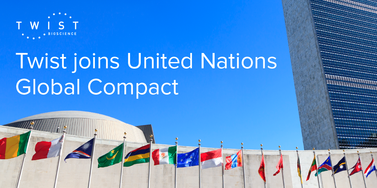 Image of United Nations building with text reading "Twist Joins United Nations Global Compact"